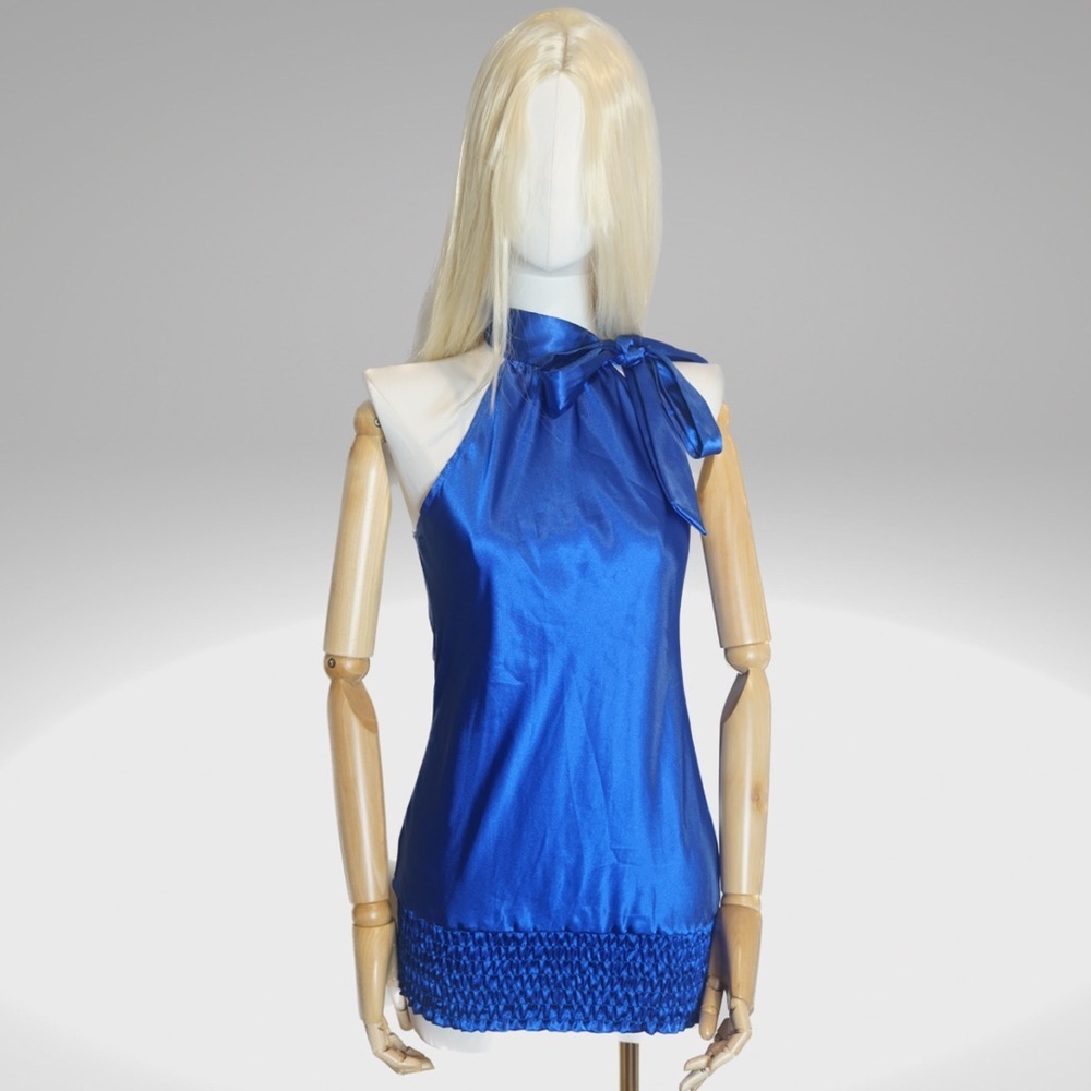 Be cool neck bow tie blue deep blouse